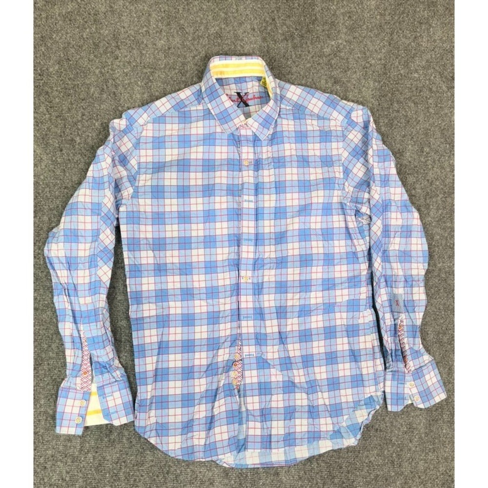 Robert Graham Shirt Mens Blue White Check Long Sleeve Button Tailored Fit Size M